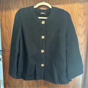 J. McLaughlin Black Textured Button-Front Cardigan with Gold Buttons